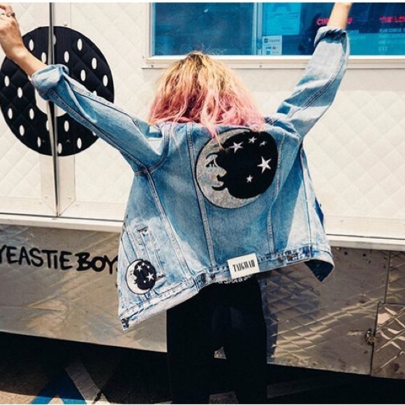 LF Jackets & Blazers - LF Tagiwah Stars and Moon Jean Jacket